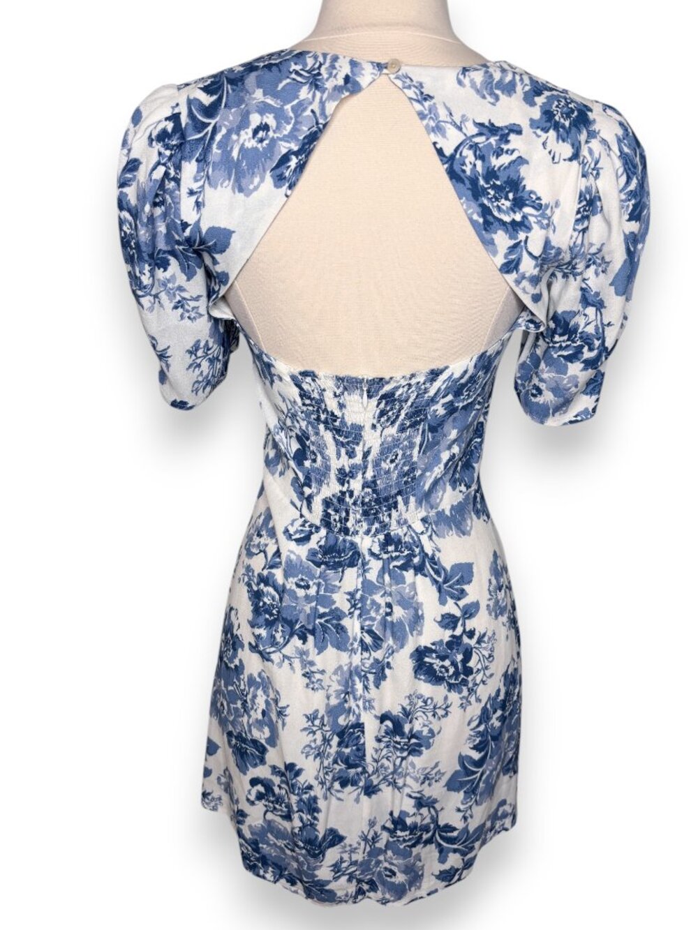 Reformation Grant Olympia Blue Floral Bow Tie Open Back Mini Dress Size 4 - Picture 9 of 9